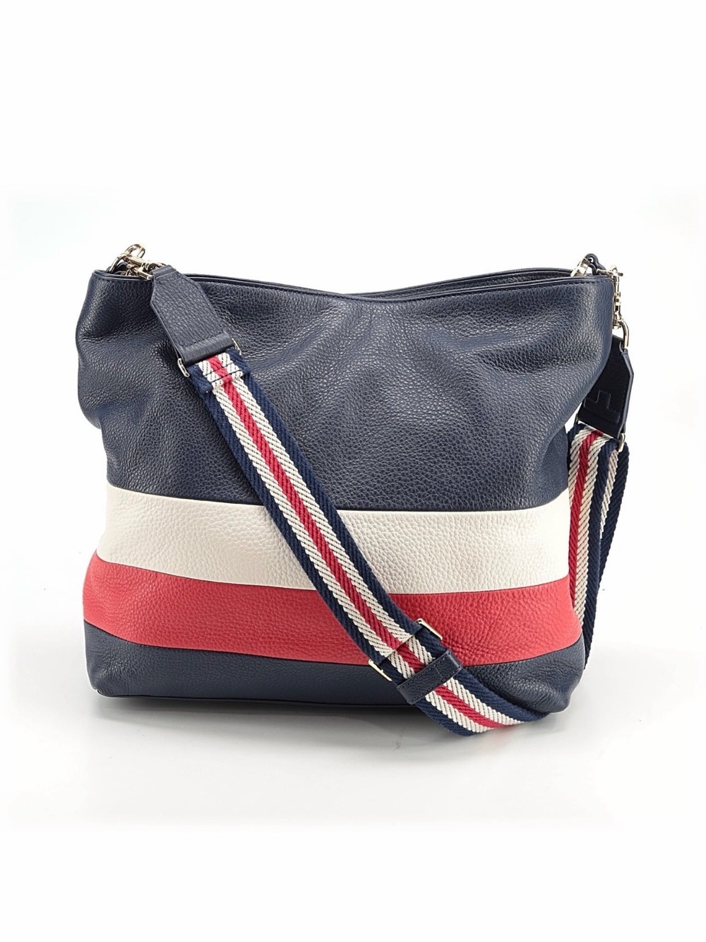 Tory Burch Striped Colorblock Leather Crossbody Bag - Navy, White & Red